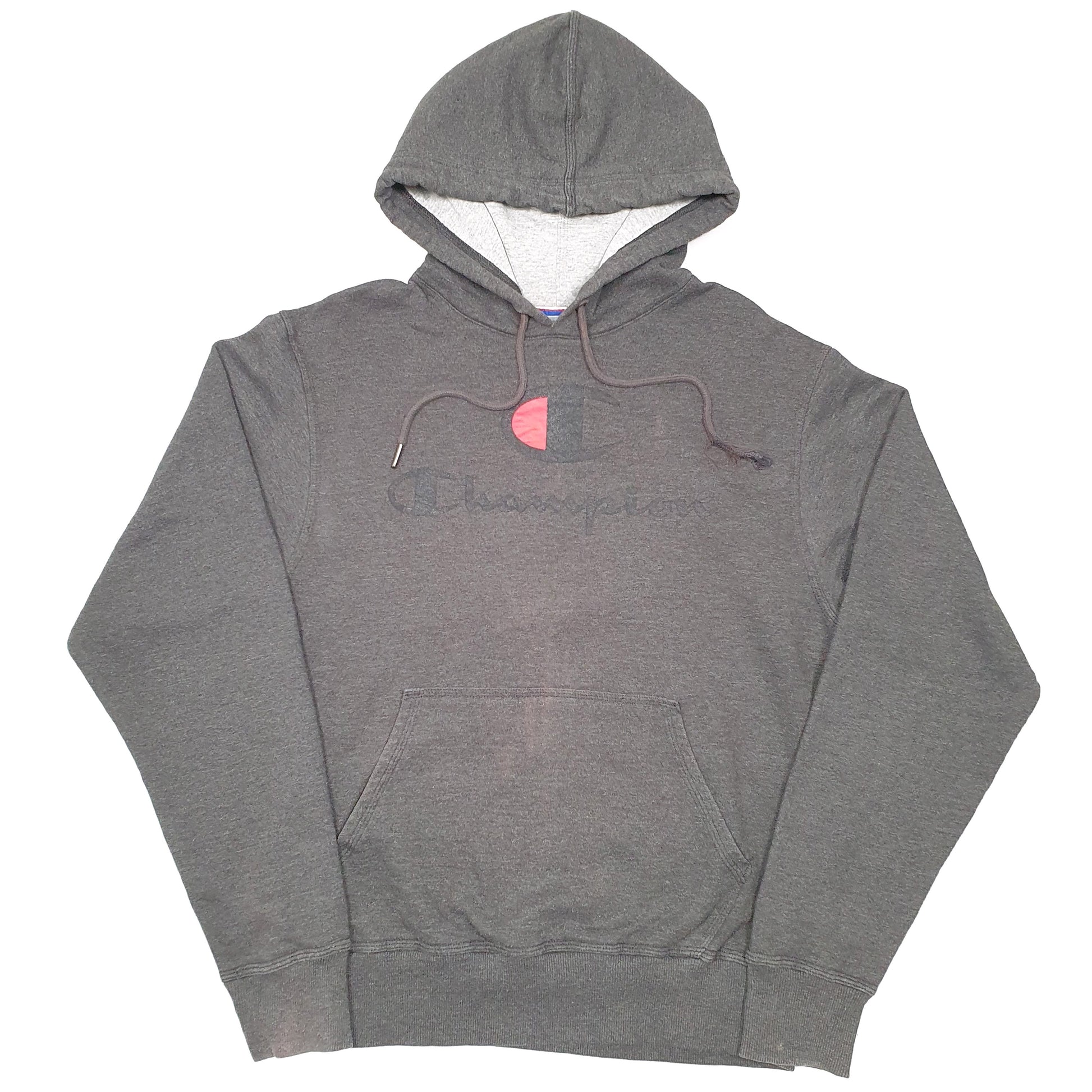 Mens Grey Champion Spellout Hoodie Jumper