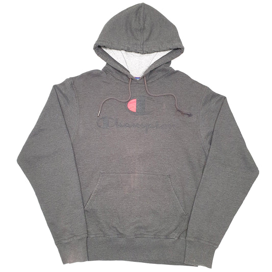 Mens Grey Champion Spellout Hoodie Jumper