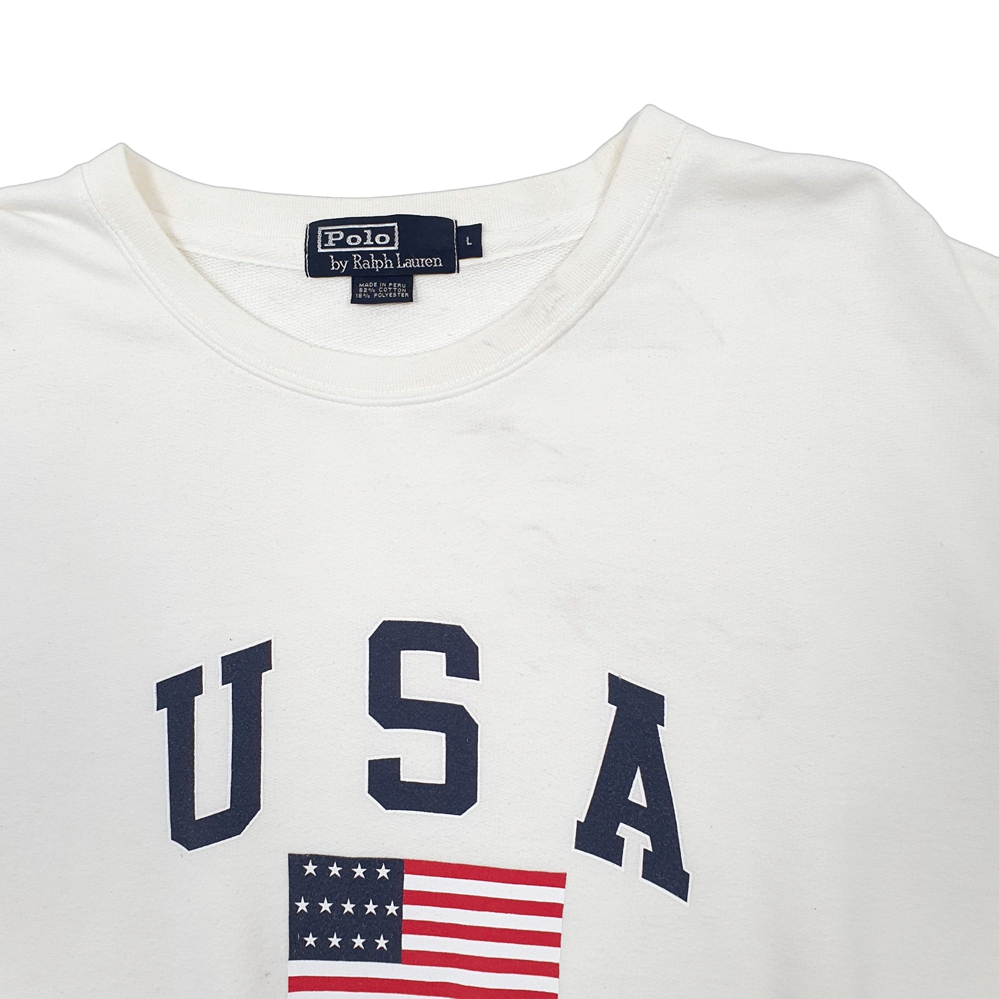 Mens Polo Ralph Lauren White Crewneck USA Flag Spellout Jumper XXL Bundl Clothing