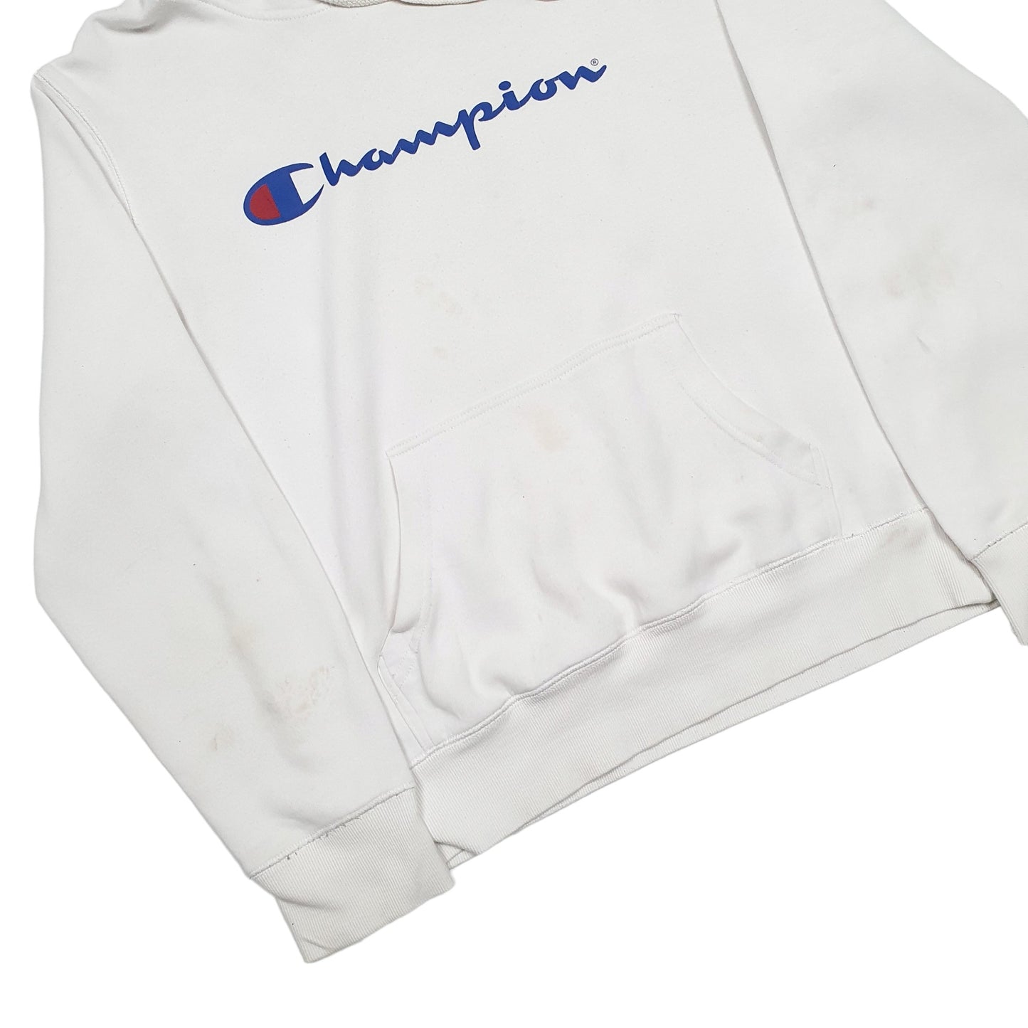 Mens White Champion Spellout Hoodie Jumper