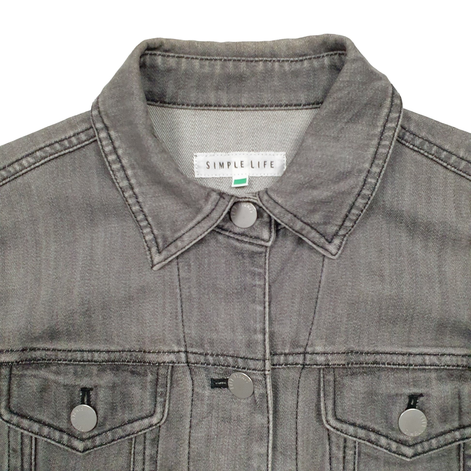 Womens Grey Simple Life  Denim Jacket Coat