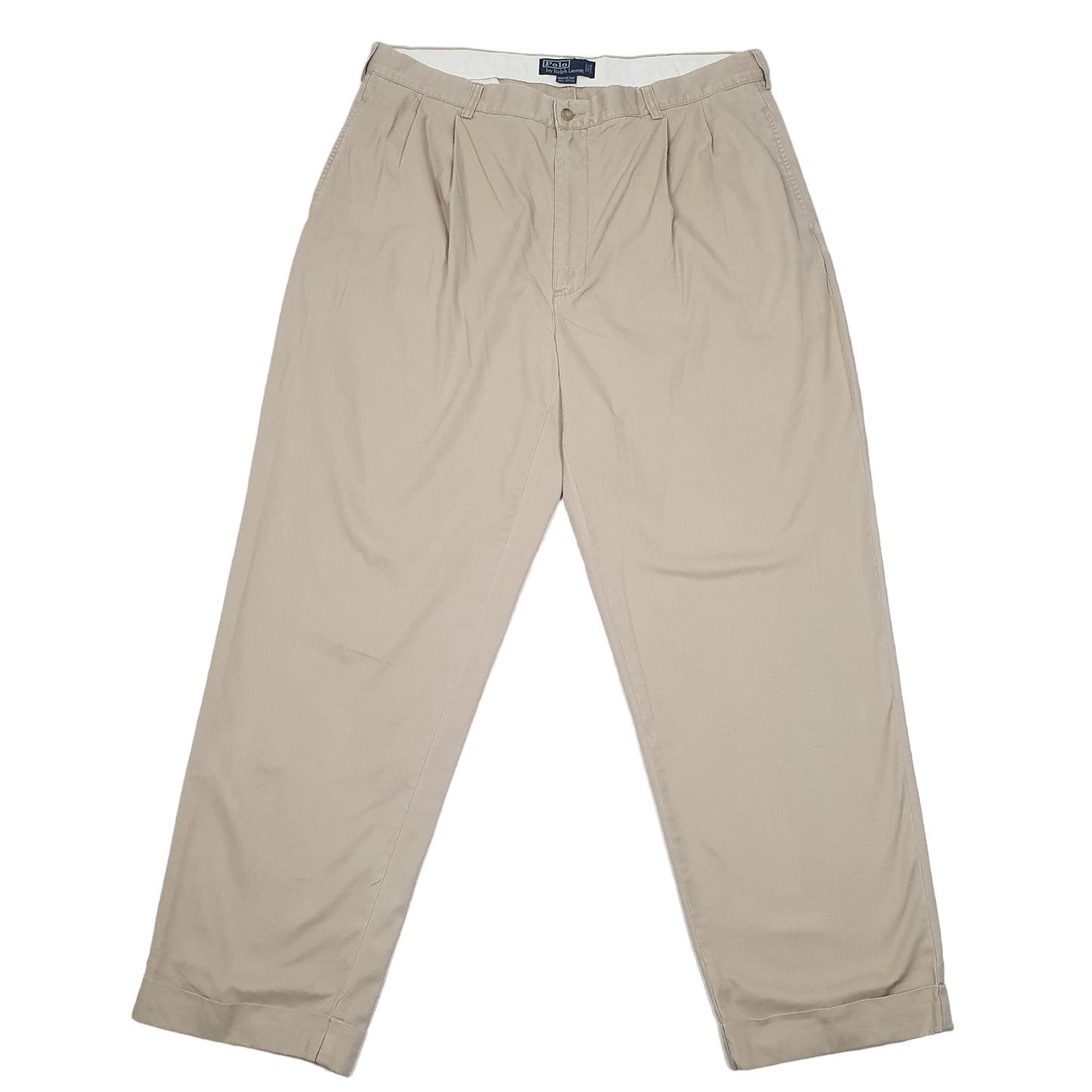 Mens Beige Polo Ralph Lauren Hammond Pant Double Pleated Vintage Polo Chino Trousers