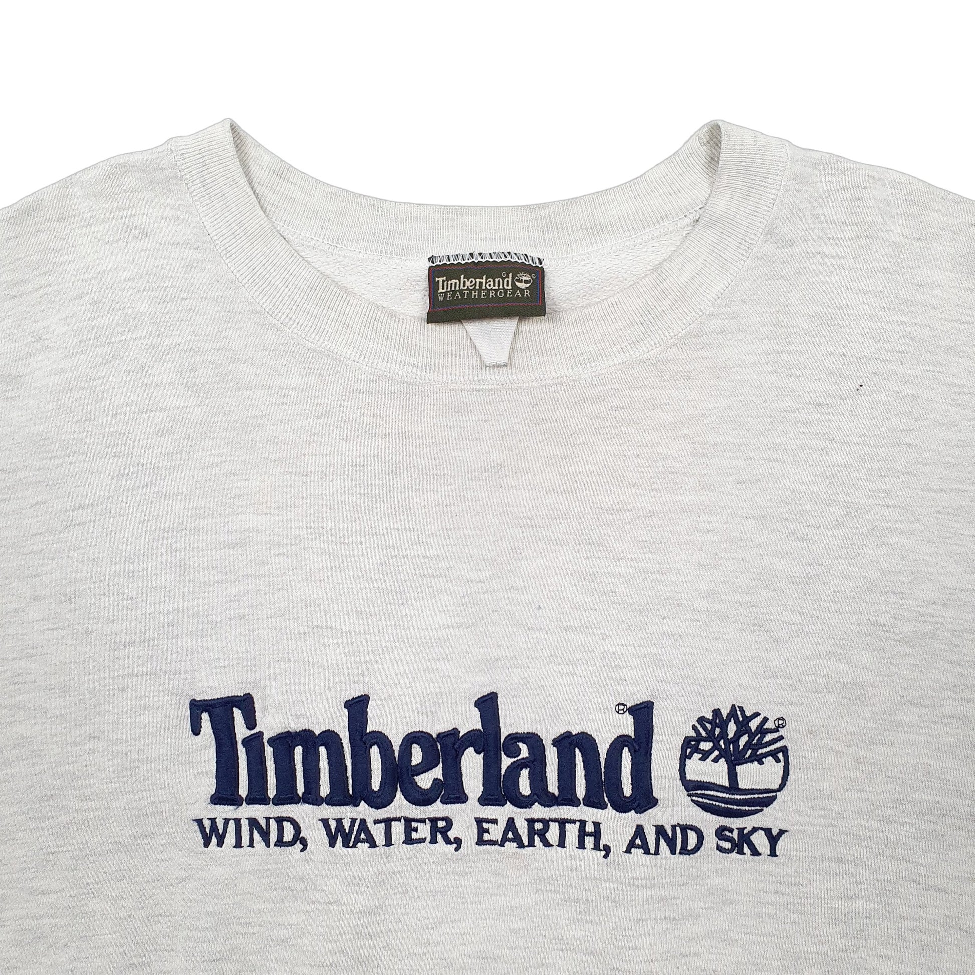 Mens Grey Timberland Weathergear Spellout Vintage 1990s Made in USA Crewneck Jumper