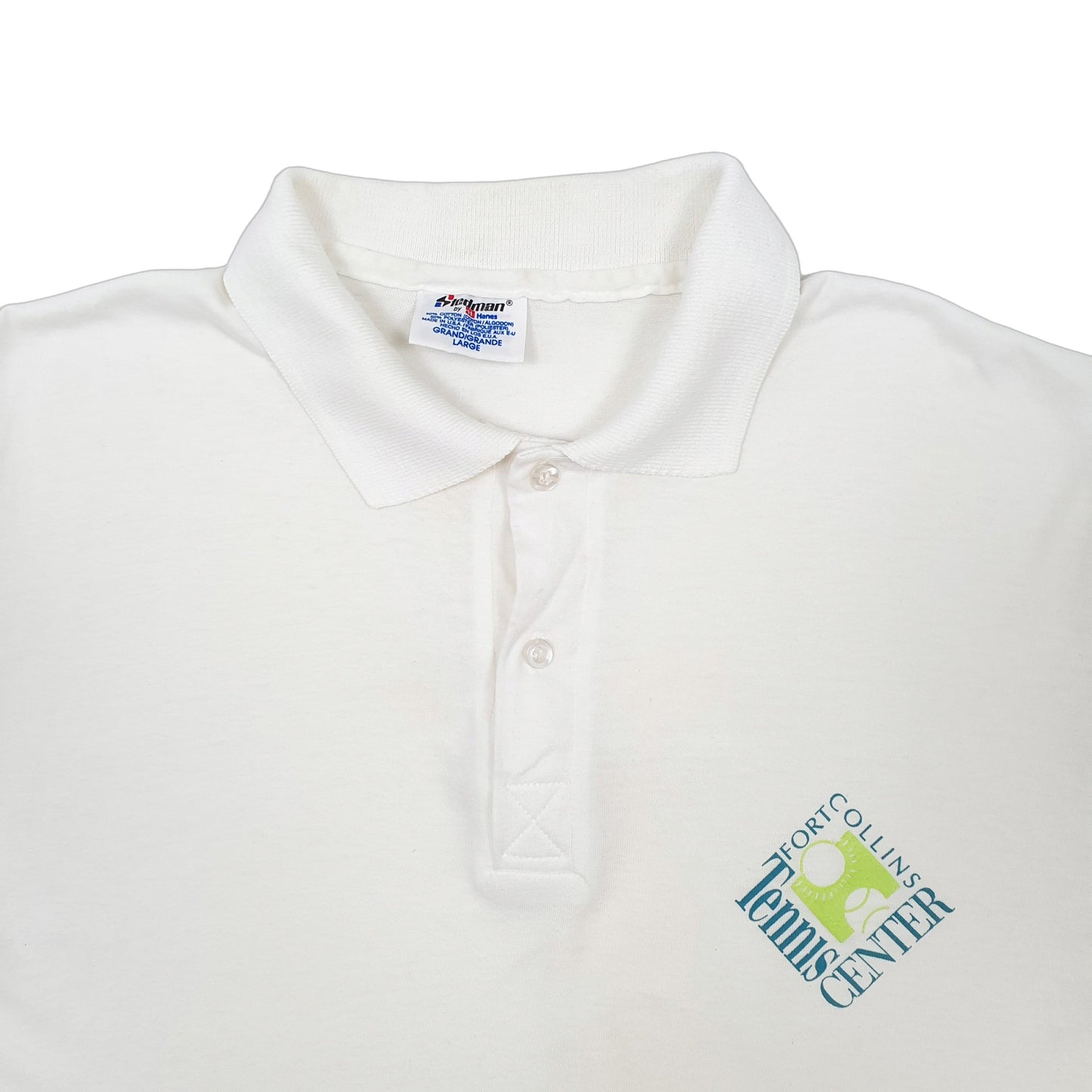 Mens Cream Stedman Hanes Vintage Made in USA Fort Collins Tennis Short Sleeve Polo Shirt