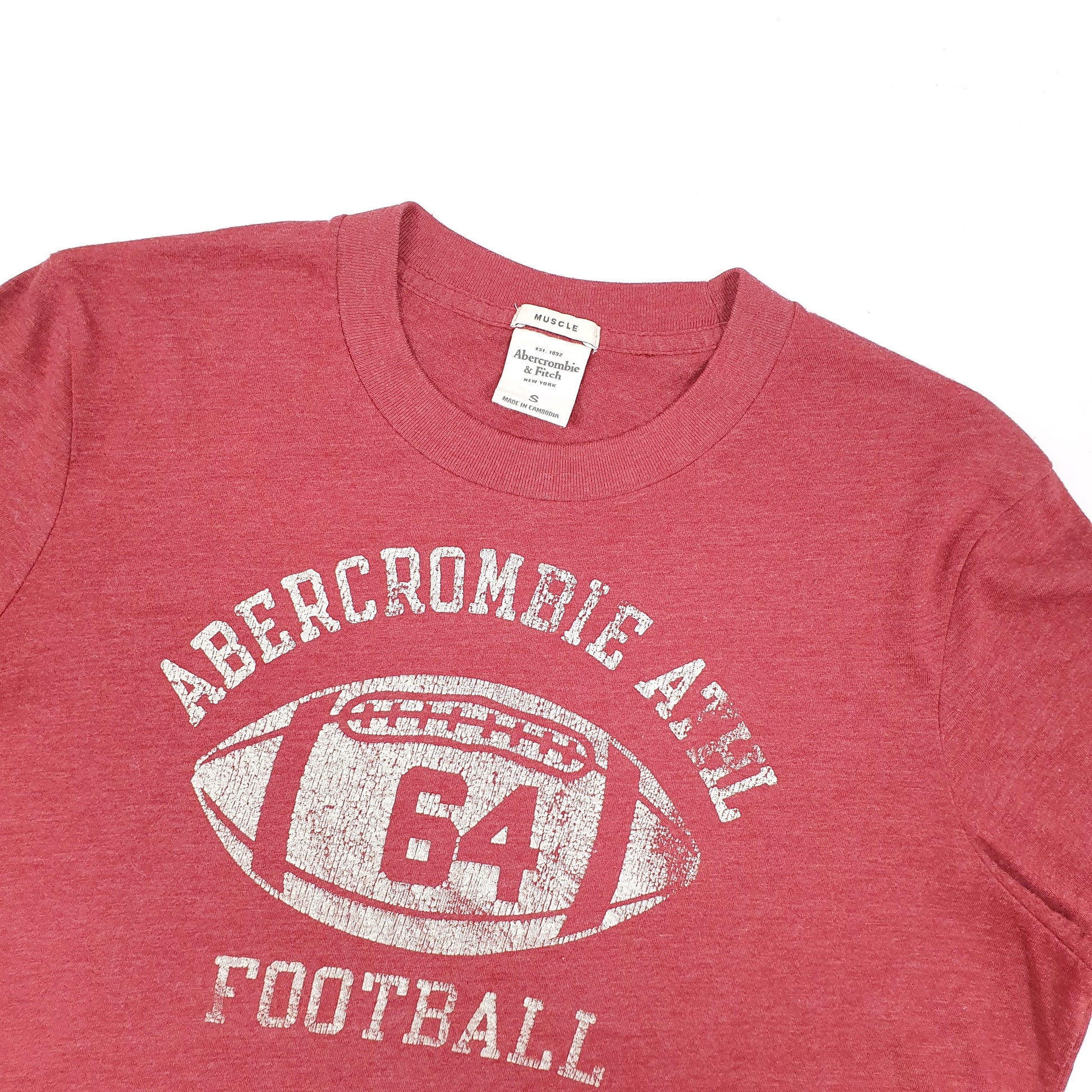 Abercrombie & Fitch Muscle American Football Short Sleeve T Shirt Red