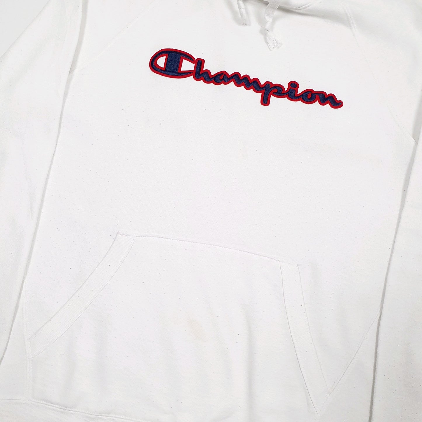 Mens White Champion Spellout Hoodie Jumper