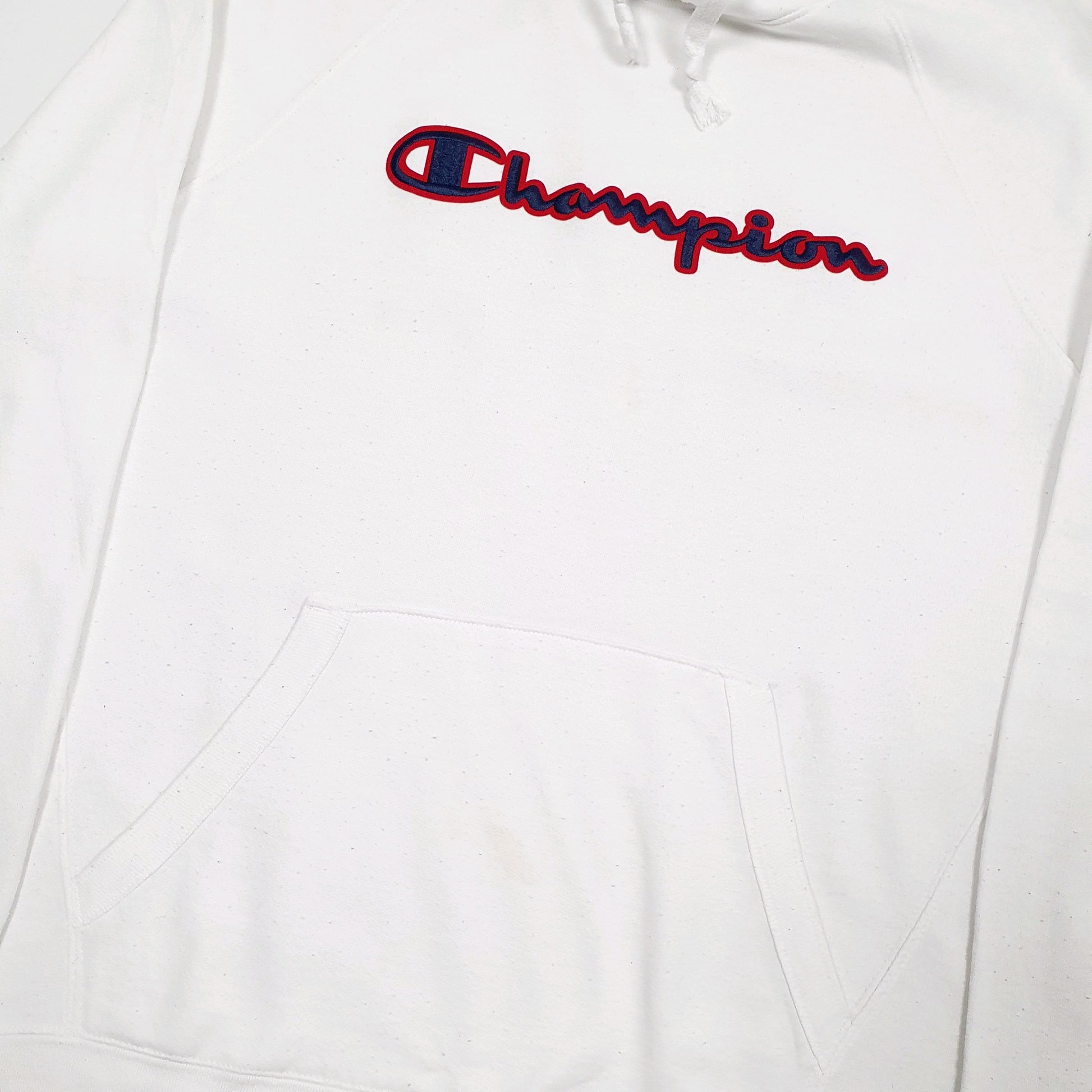 Mens White Champion Spellout Hoodie Jumper