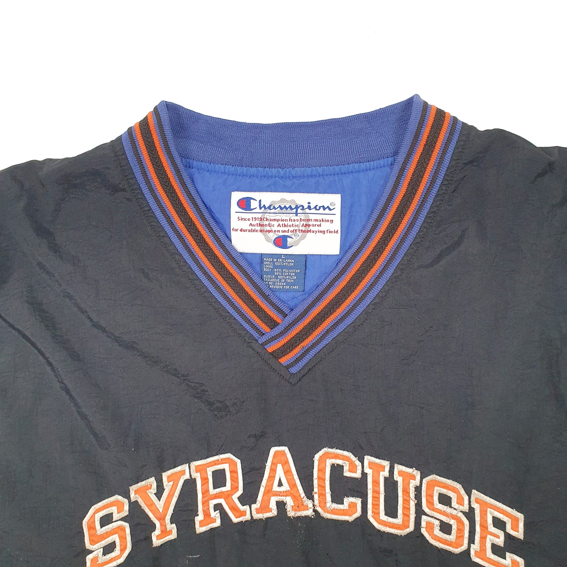 Mens Black Champion USA College Syracuse Sport Vintage 1990s Windbreaker Coat