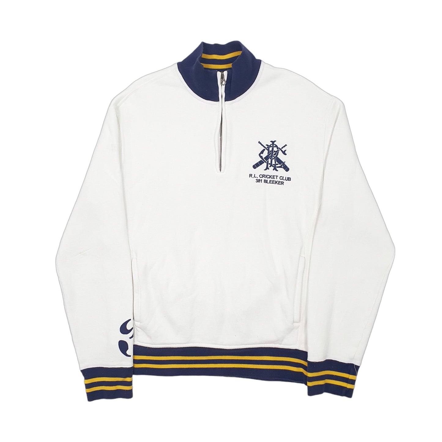 Mens White Polo Ralph Lauren Cricket Club Vintage Quarter Zip Jumper
