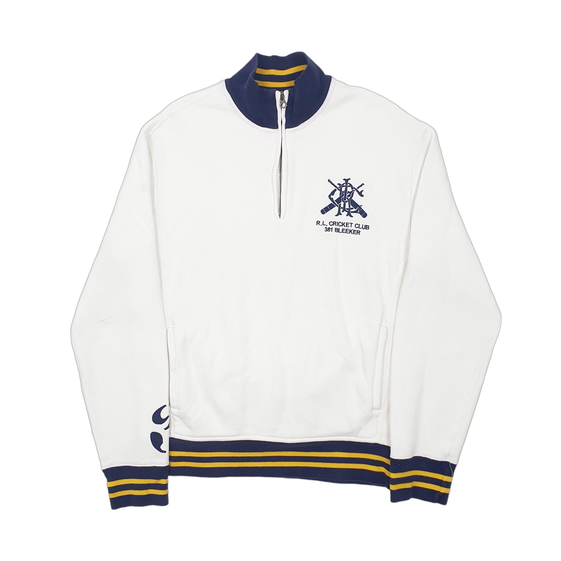 Mens White Polo Ralph Lauren Cricket Club Vintage Quarter Zip Jumper