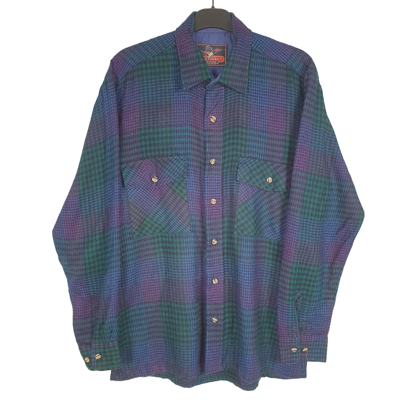Back Packer Flannel Shacket Overshirt Long Sleeve Regular Fit Check Shirt Green