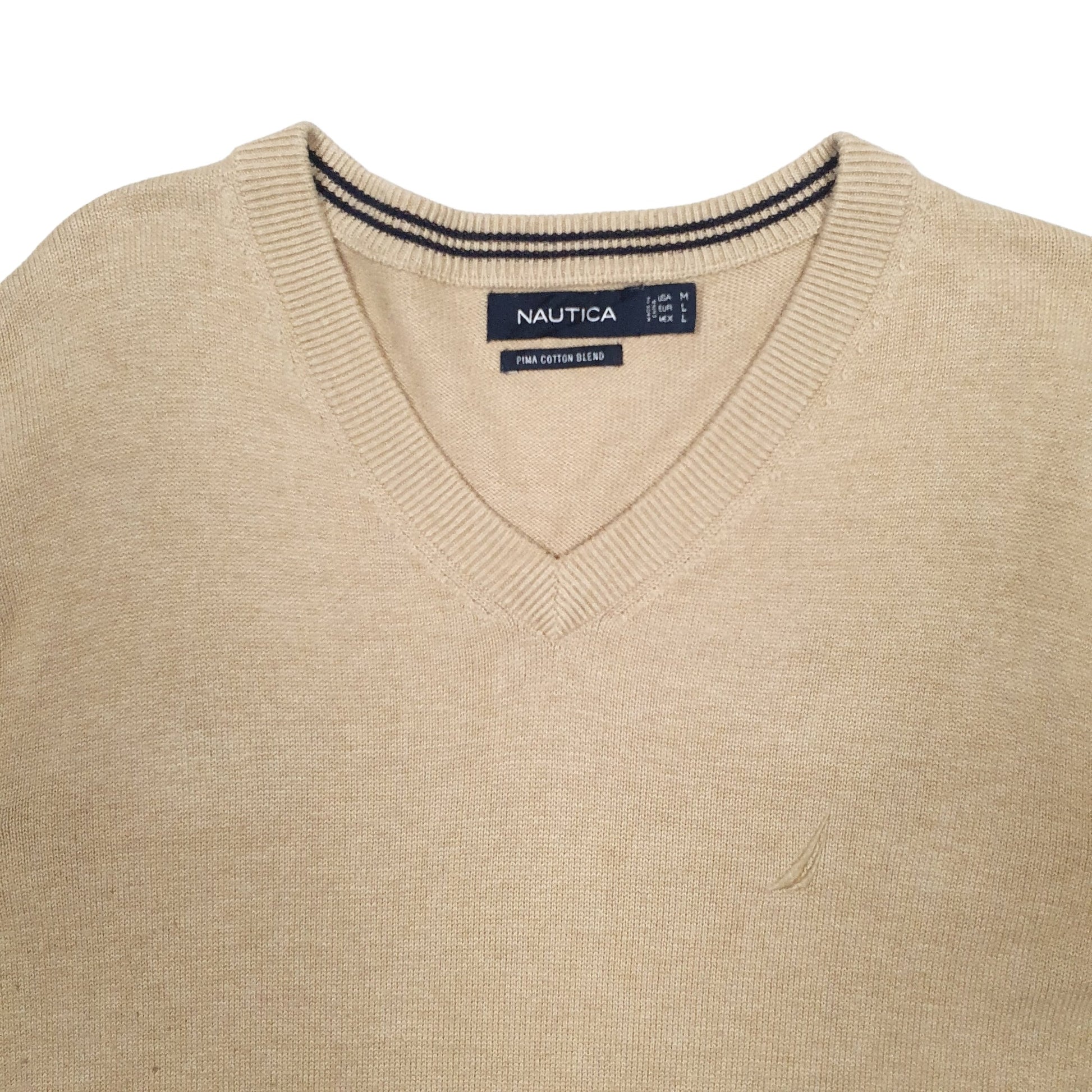 Mens Beige Nautica V Neck Knit V Neck Jumper