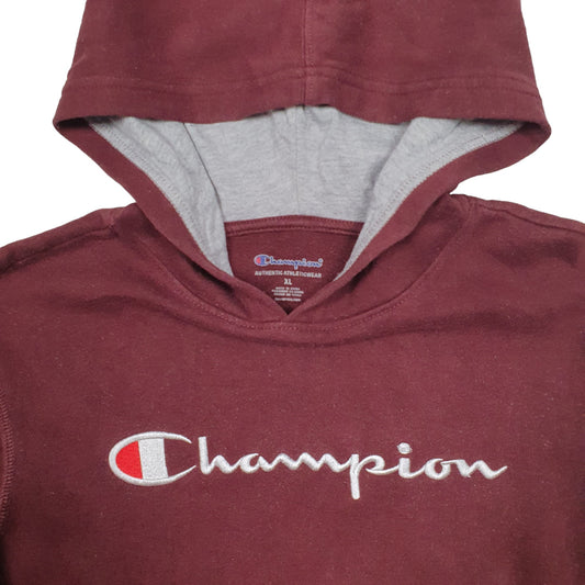 Mens Burgundy Champion Spellout Hoodie Jumper