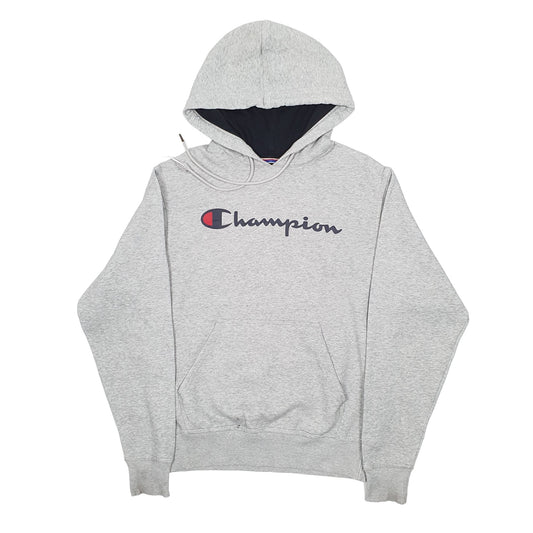 Mens Grey Champion Spellout Hoodie Jumper