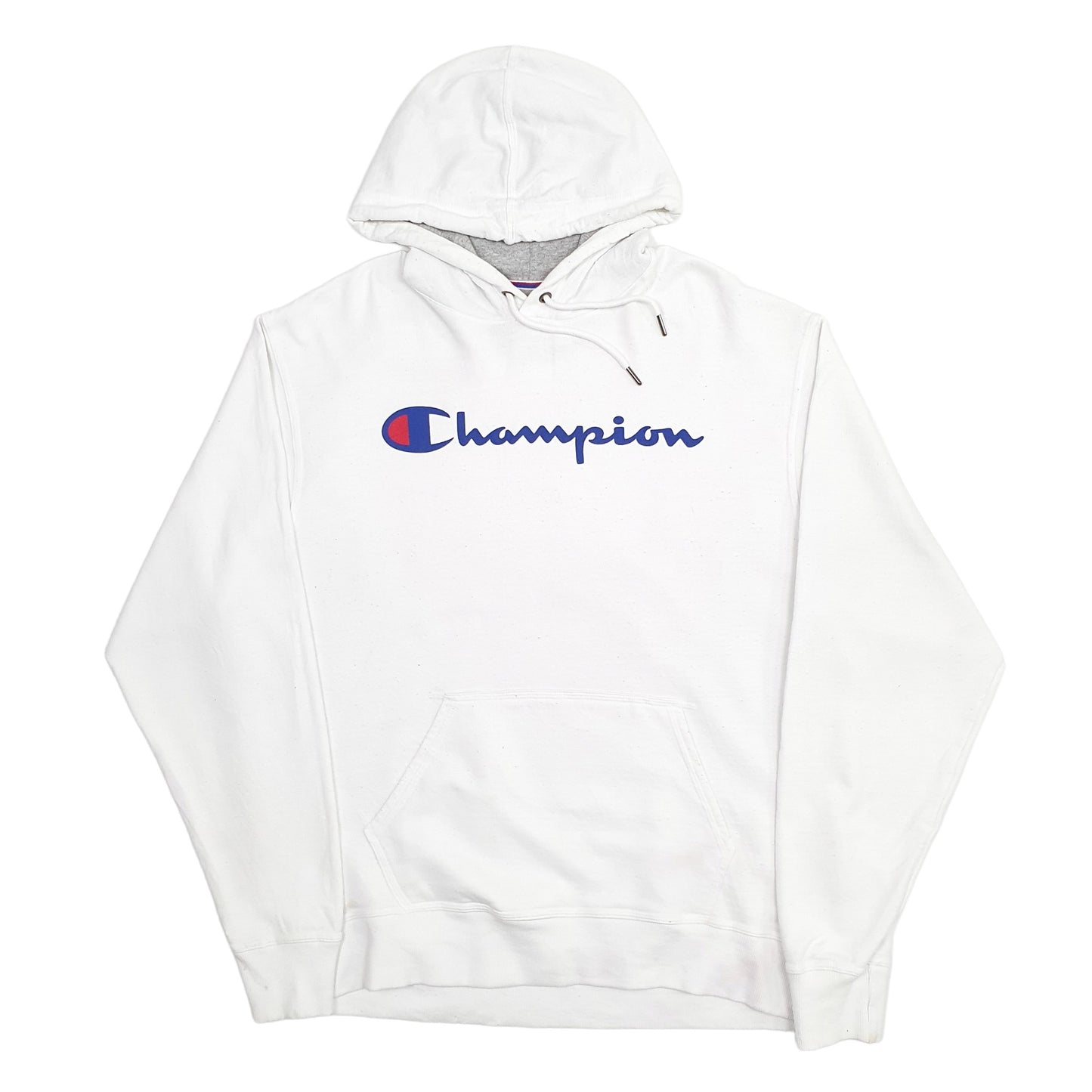 Mens White Champion Spellout Hoodie Jumper