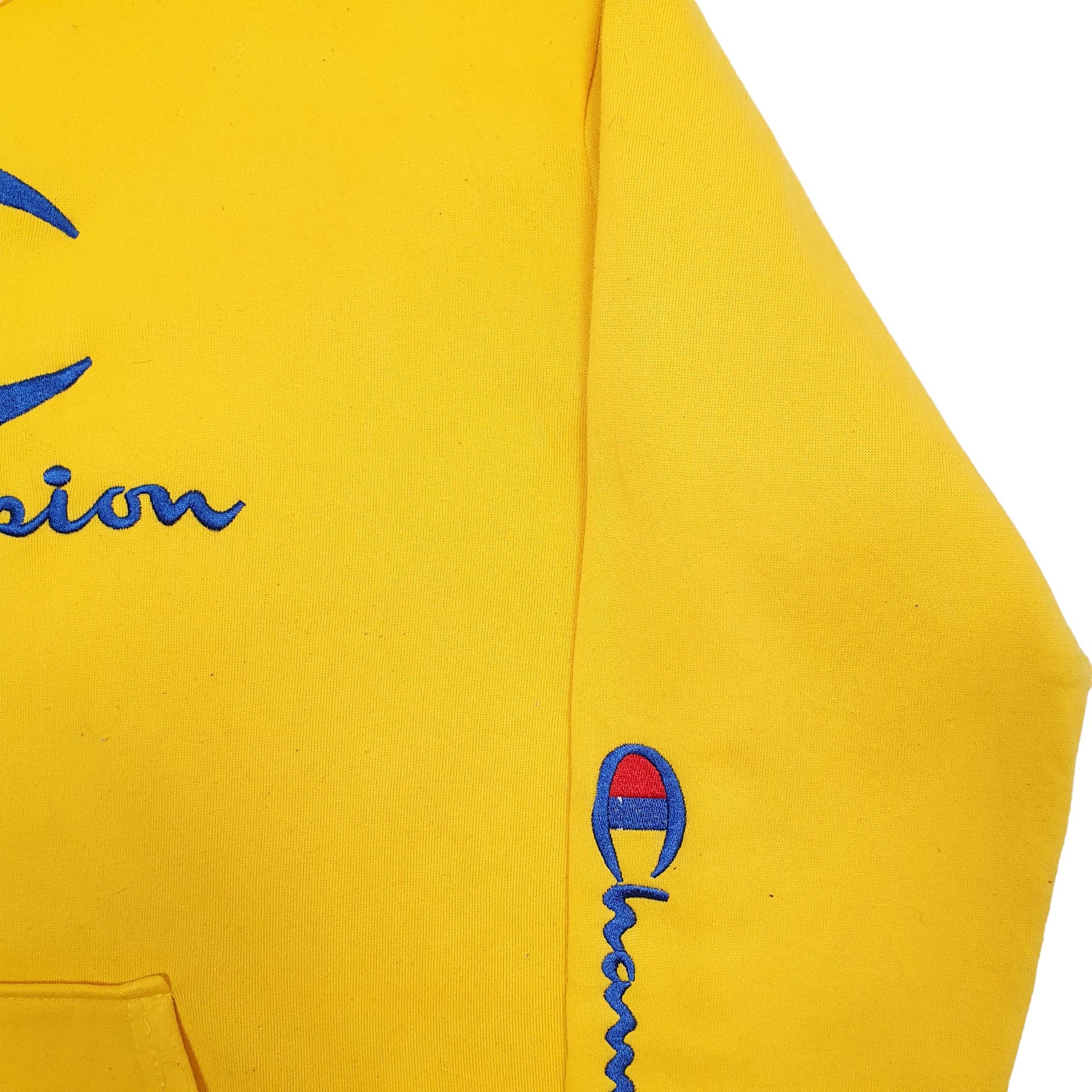 Mens Yellow Champion Spellout Hoodie Jumper