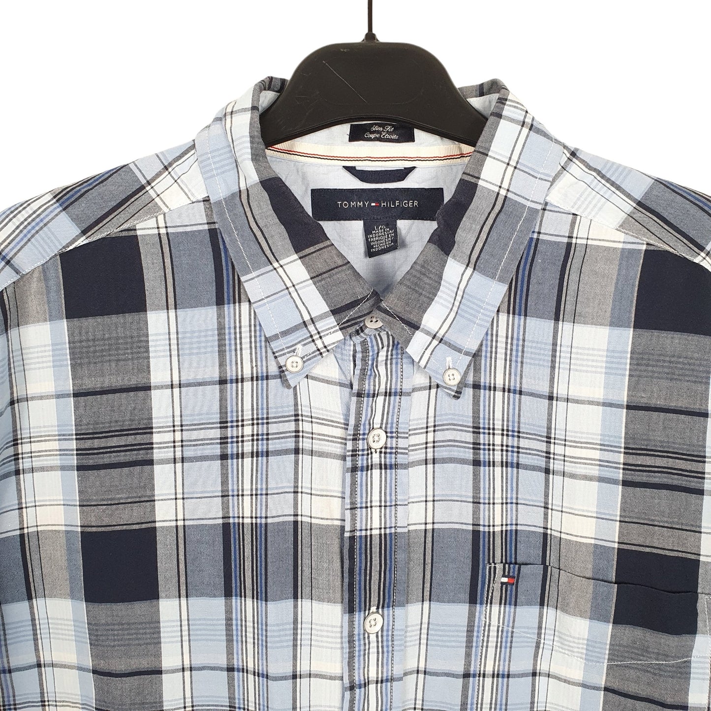 Tommy Hilfiger Short Sleeve Slim Fit Check Shirt Blue