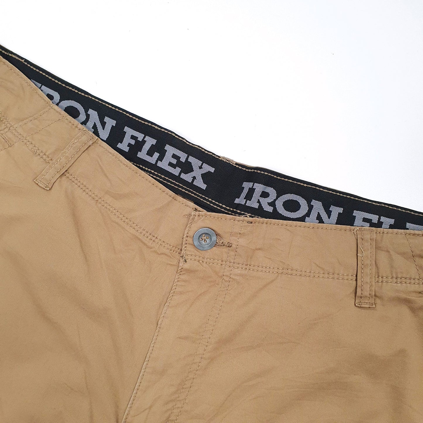 Mens Beige Iron Flex Combat Cargo Shorts