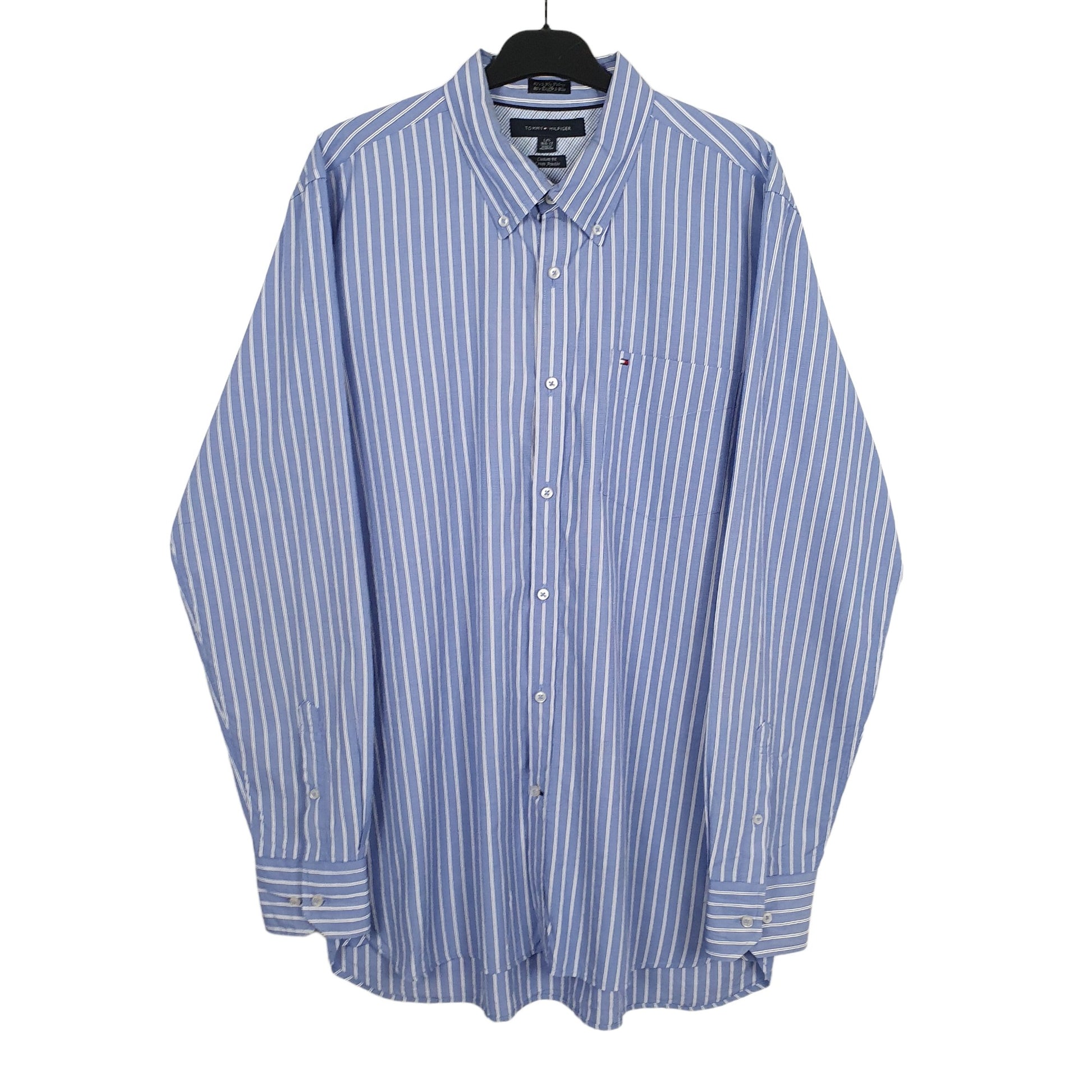 Tommy Hilfiger Long Sleeve Custom Fit Pinstripe Shirt Blue