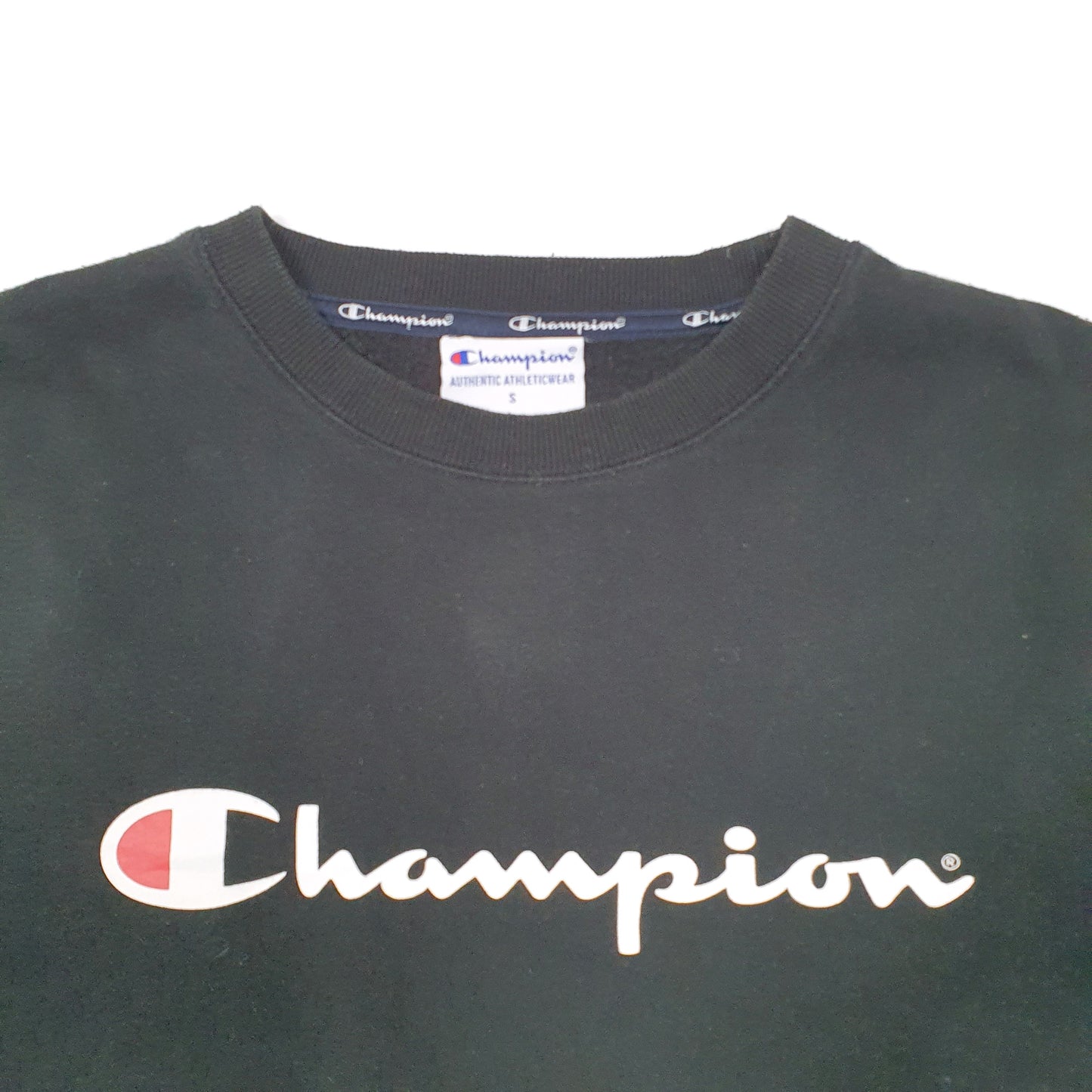 Mens Black Champion Spellout Crewneck Jumper