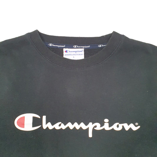 Mens Black Champion Spellout Crewneck Jumper