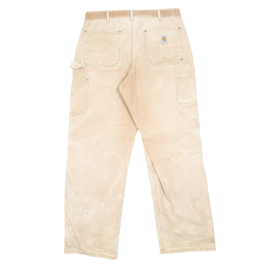 Mens Tan Carhartt Double Knee Made In USA Riveted Carpenter Trousers