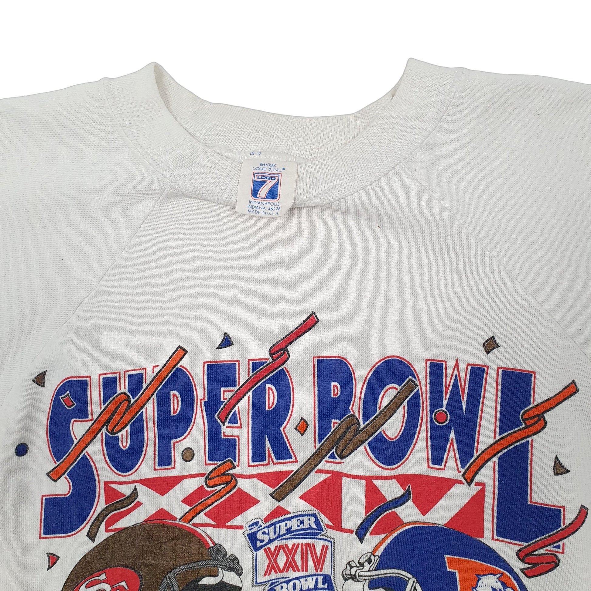 Mens White Logo 7 Vintage Made in USA 1990 Superbowl NFL Crewneck Jumper