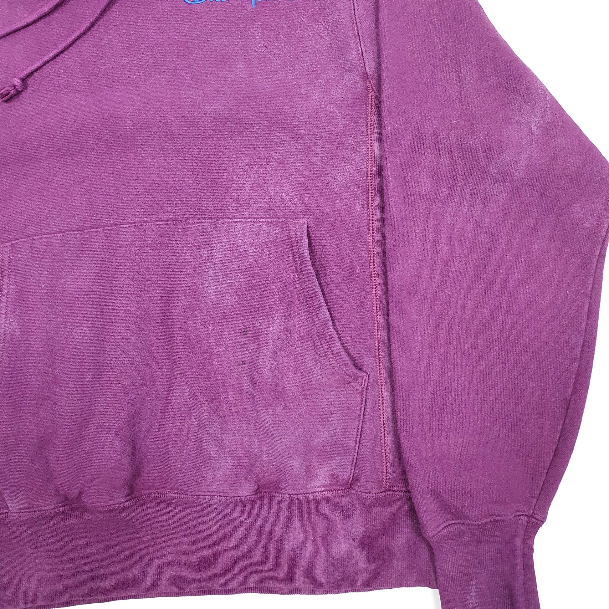 Mens Purple Champion Reverse Weave 1970s Single Colour Hoodie Jumper