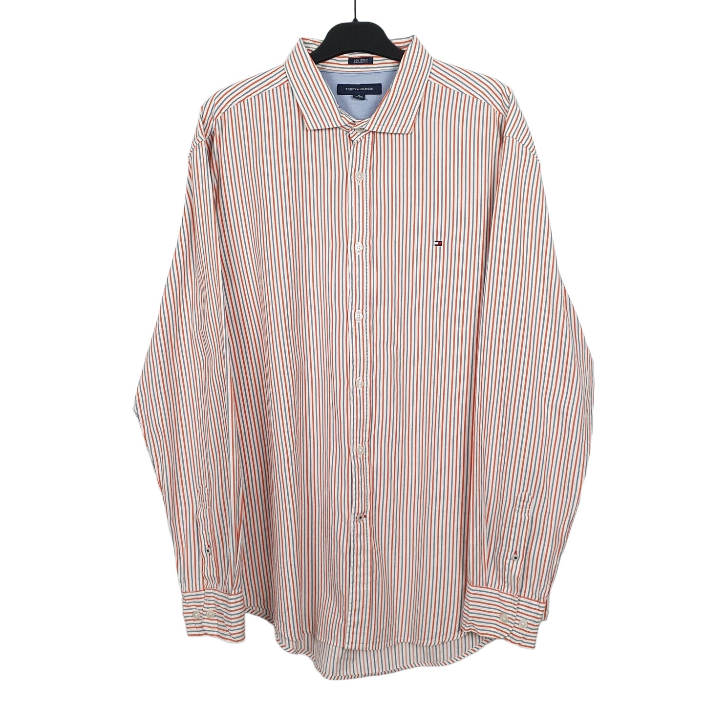 Tommy Hilfiger Long Sleeve Regular Fit Pinstripe Shirt Orange