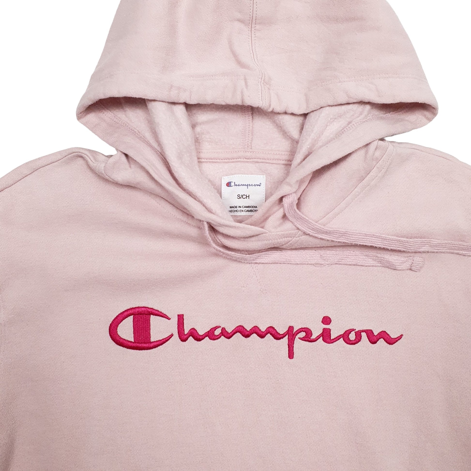 Womens Pink Champion Spellout Hoodie Jumper