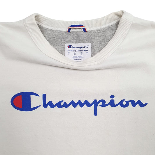 Mens Cream Champion Spellout Crewneck Jumper