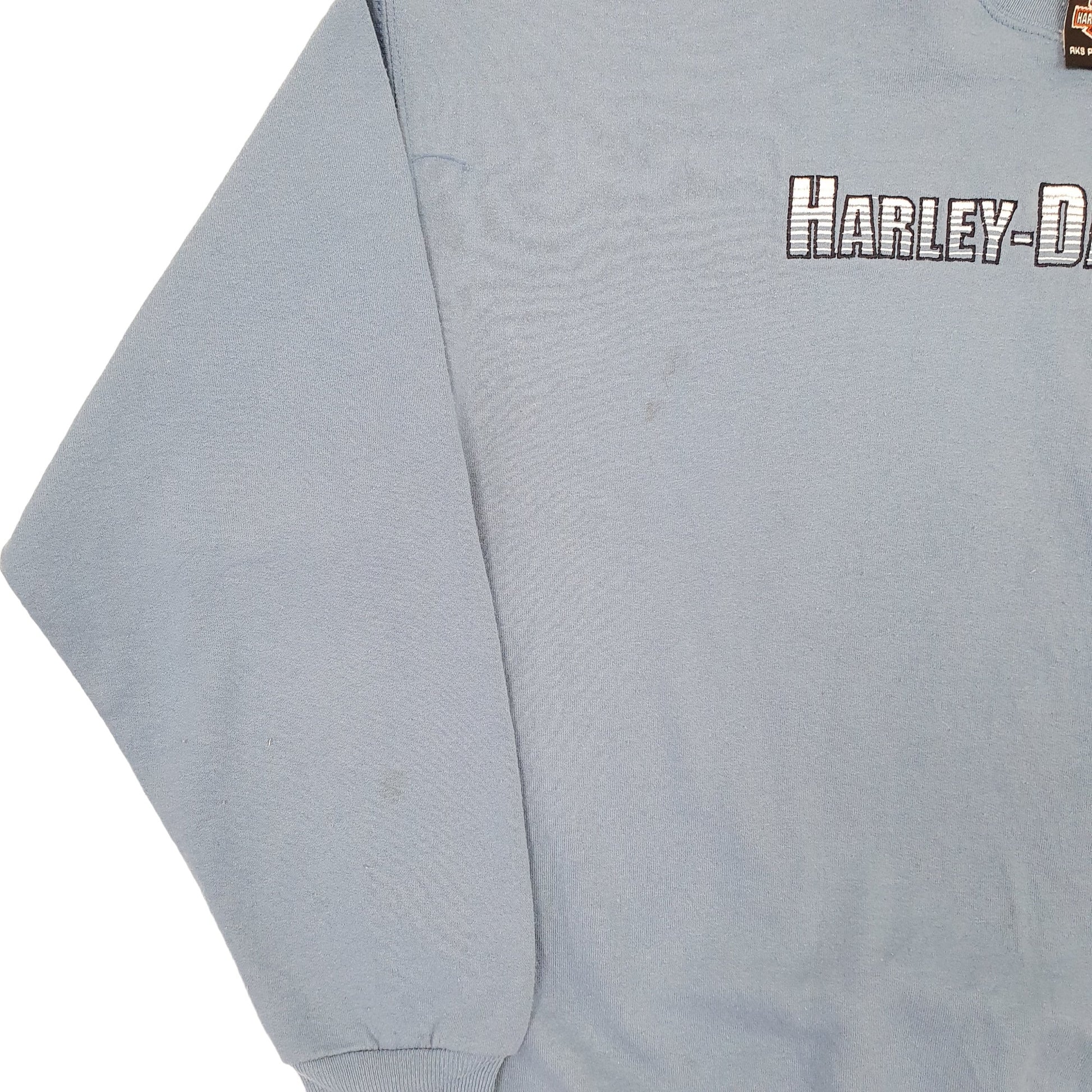 Mens Blue Harley Davidson Motorcycles Spellout USA Made Crewneck Jumper