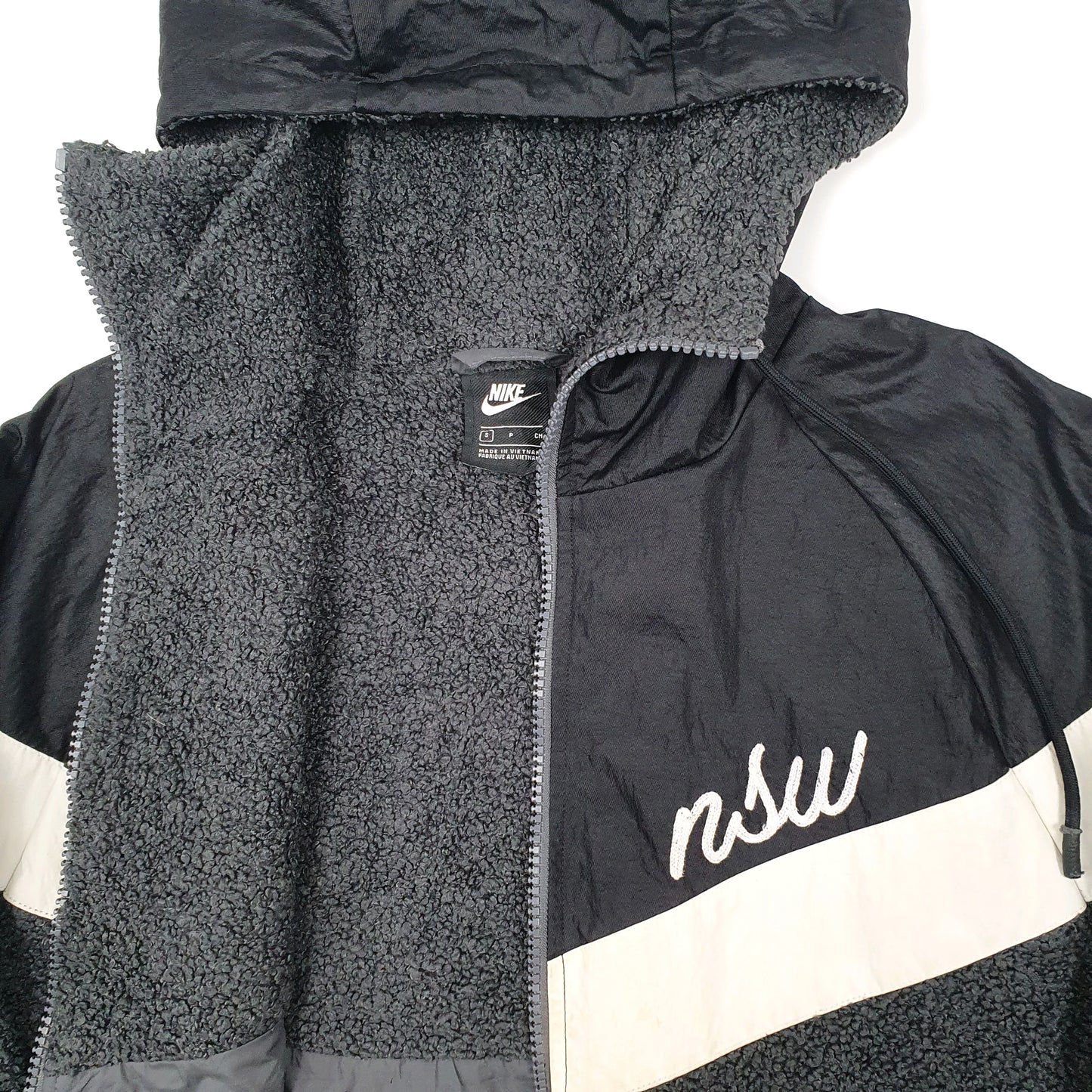 Mens Black Nike NSW Vintage Sherpa Deep Pile Windbreaker Coat