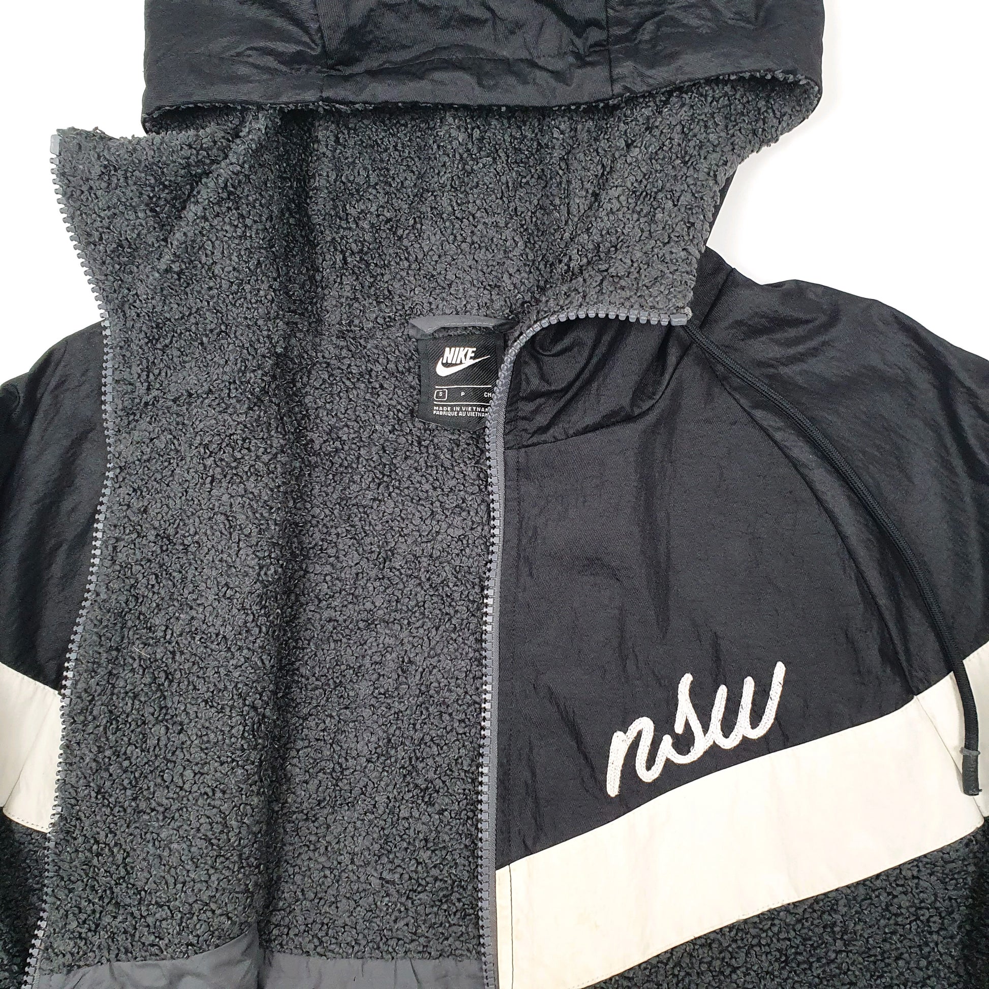 Mens Black Nike NSW Vintage Sherpa Deep Pile Windbreaker Coat