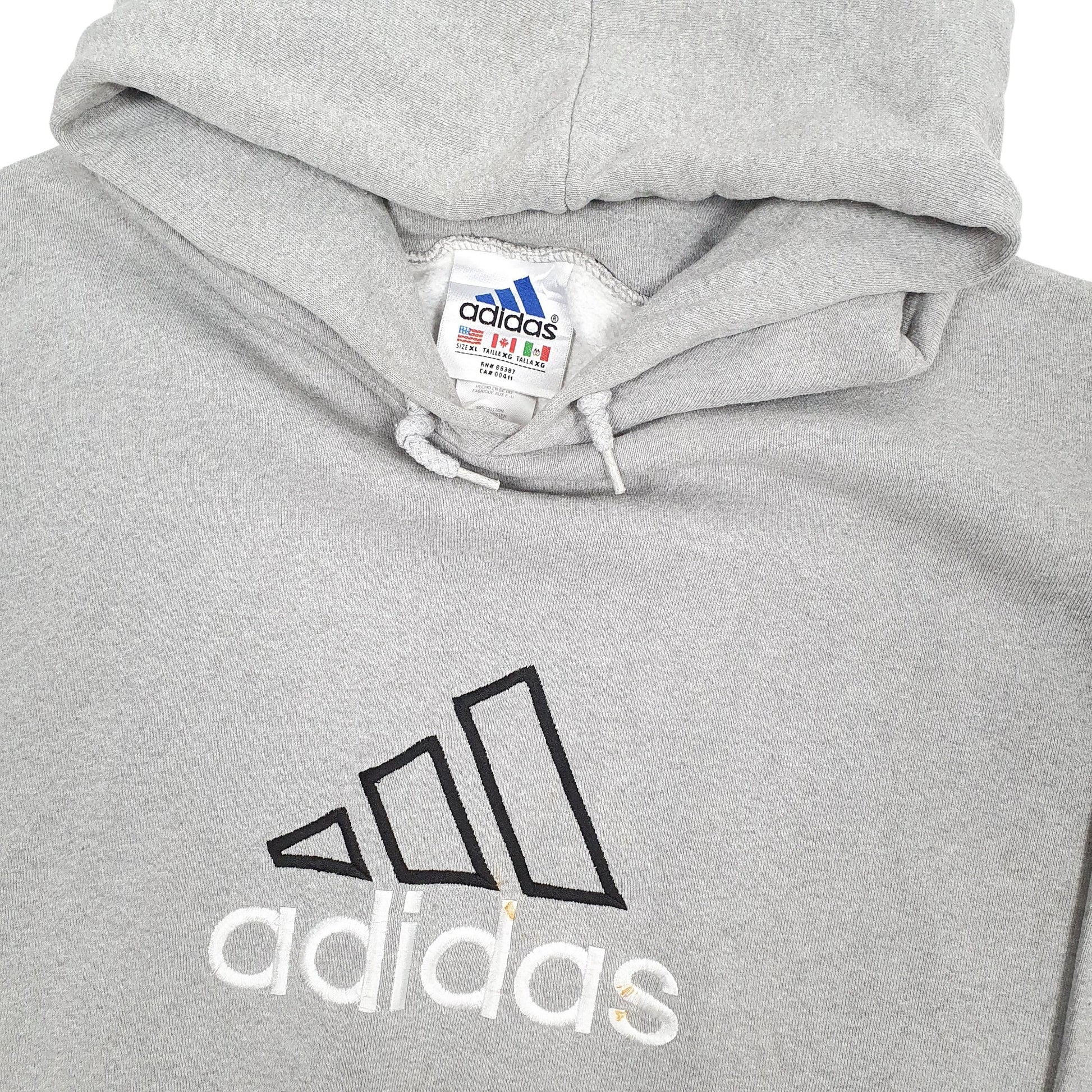 Mens Grey Adidas Vintage 1990s USA Made Hoodie Jumper