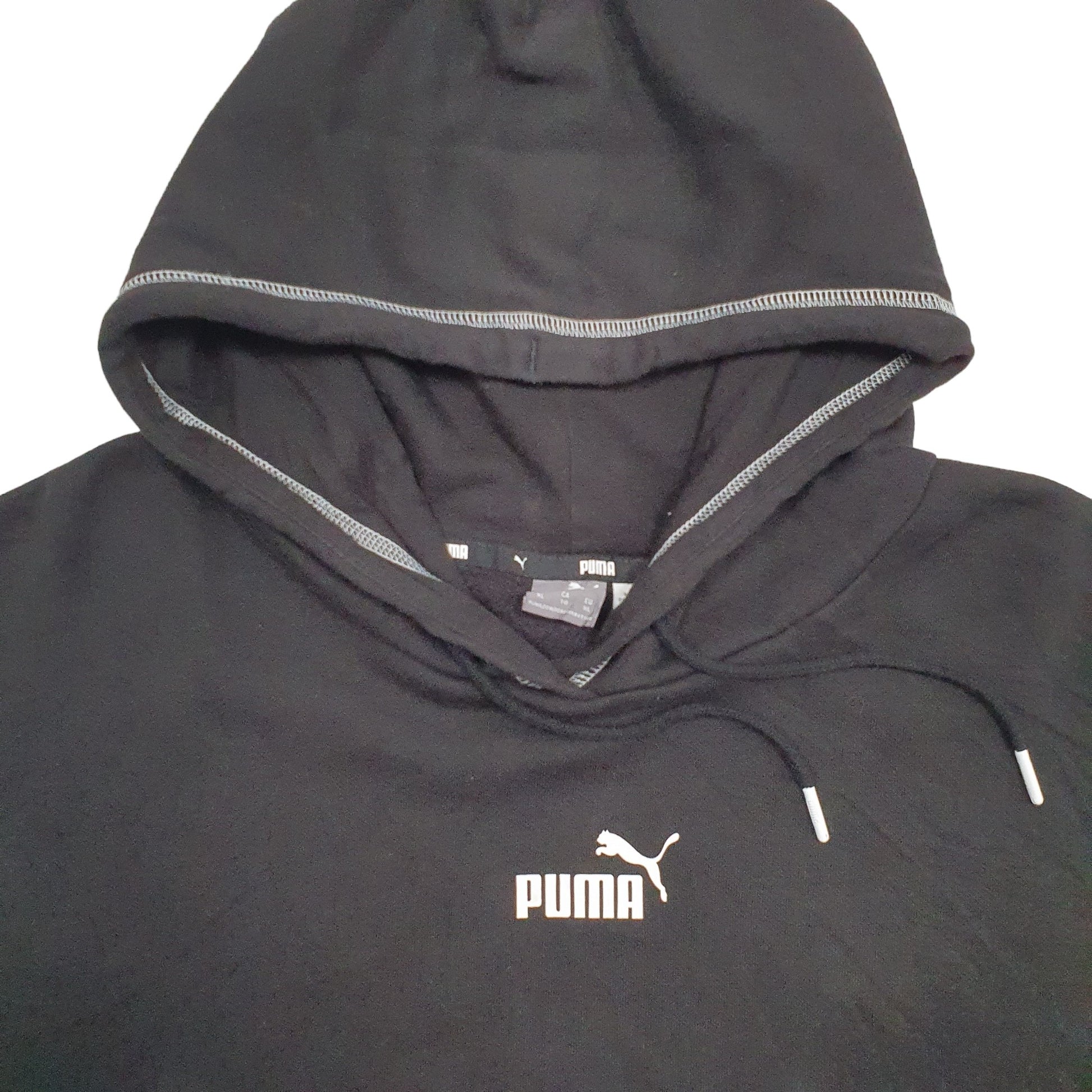 Mens Black Puma Crop Top Spellout Hoodie Jumper