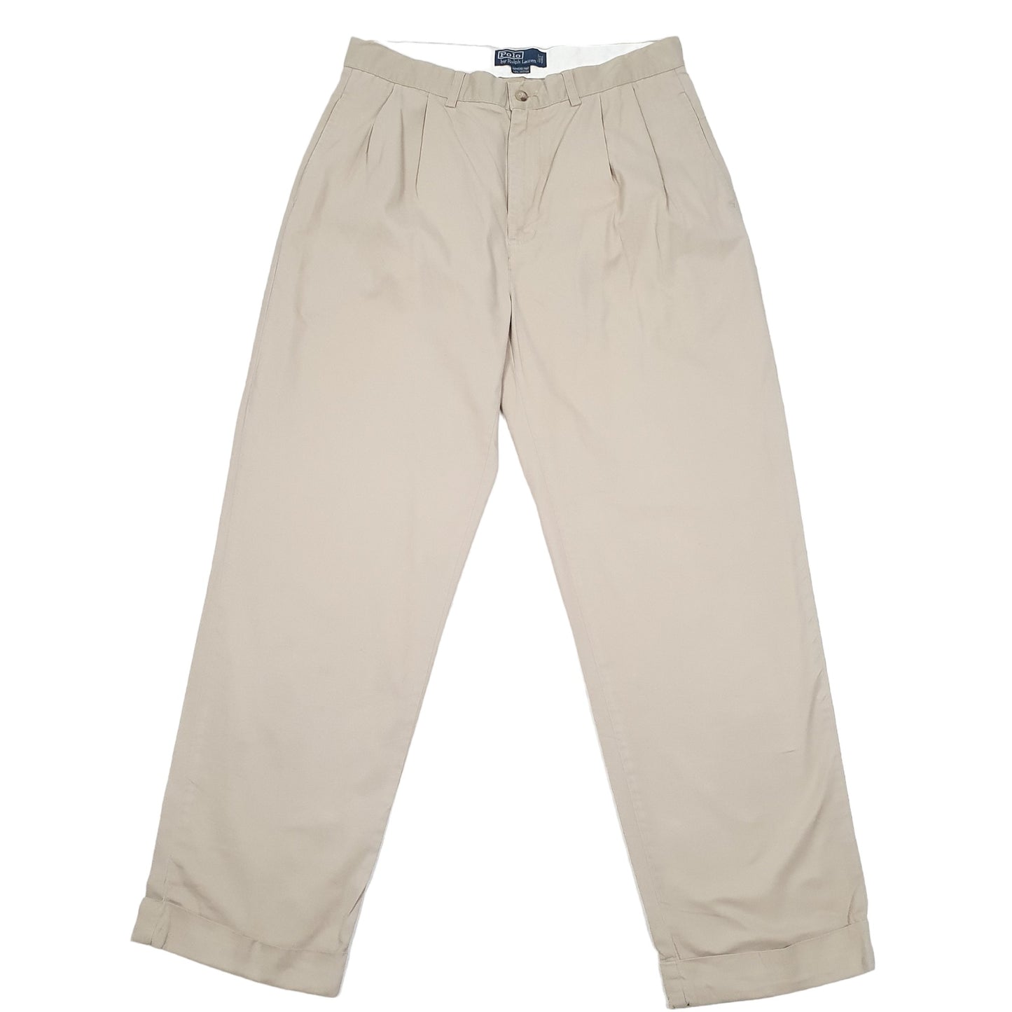 Mens Beige Polo Ralph Lauren Hammond Pant Double Pleated Vintage Polo Chino Trousers