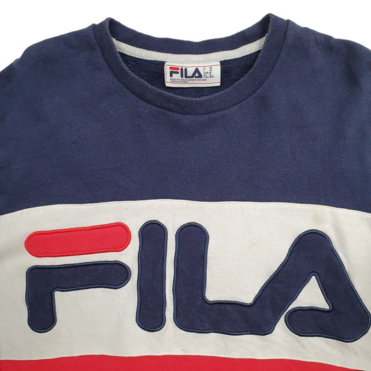 Mens Navy Fila Spellout Quarter Zip Jumper