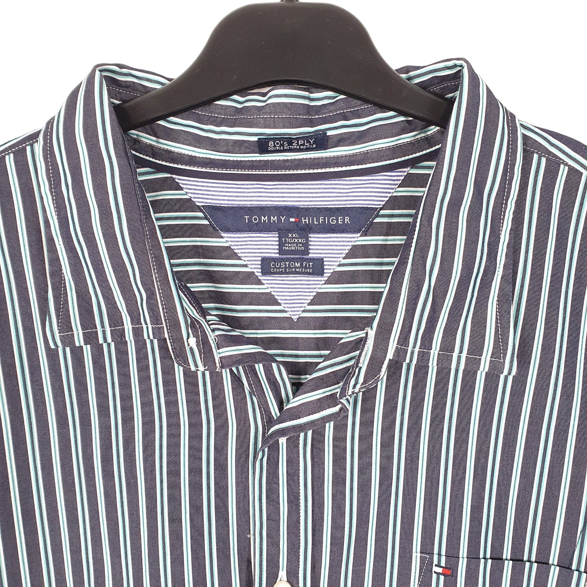 Tommy Hilfiger Long Sleeve Custom Fit Striped Shirt Navy