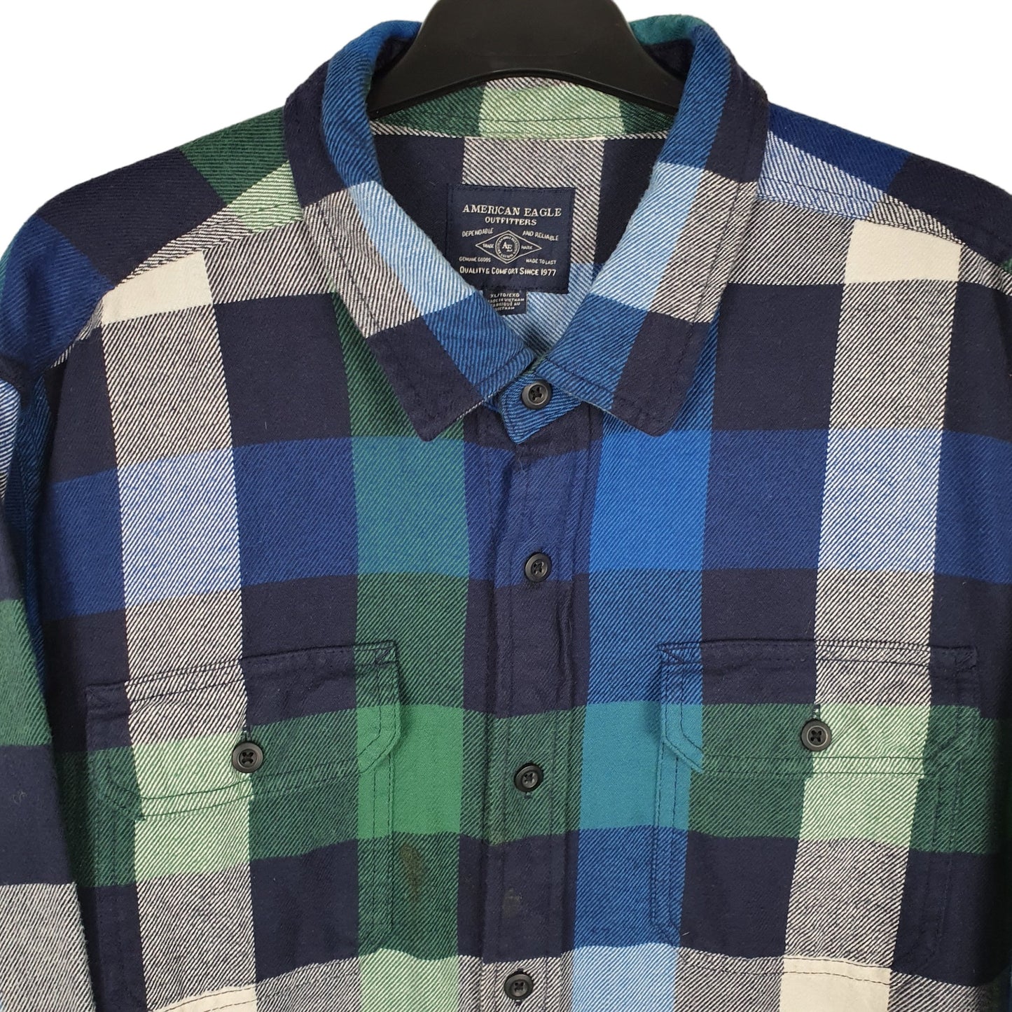American Eagle Flannel Shacket Long Sleeve Regular Fit Check Shirt Blue