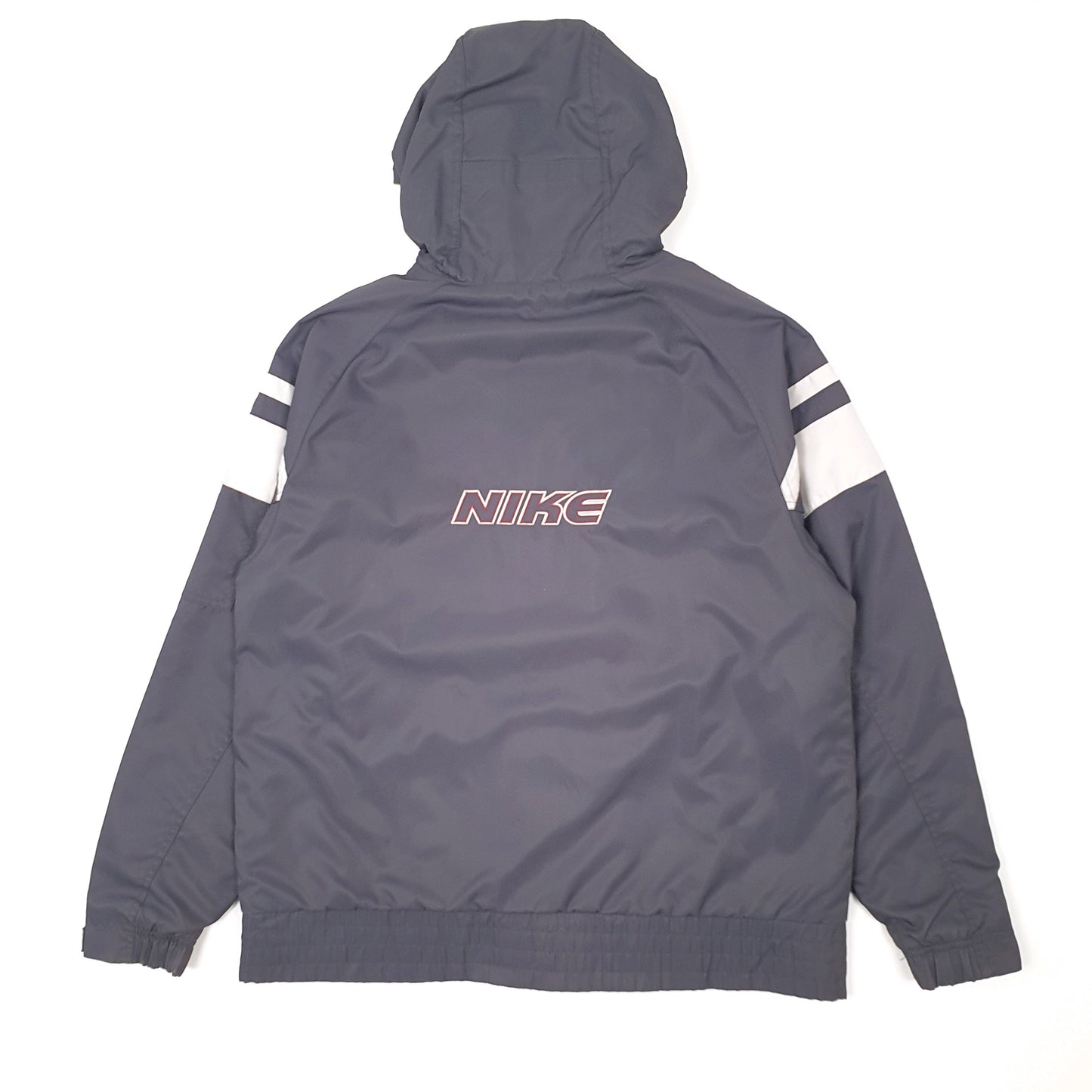 Mens Grey Nike Vintage 2000s Spellout Hooded  Coat