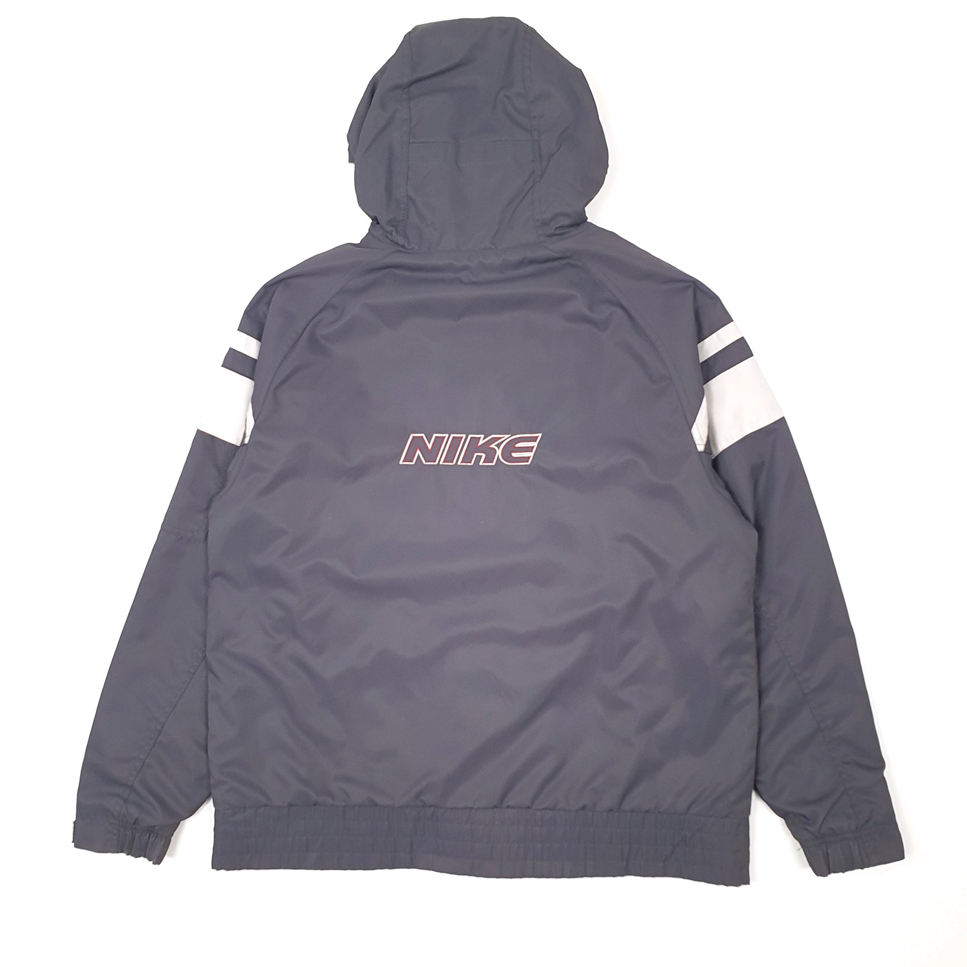 Mens Grey Nike Vintage 2000s Spellout Hooded  Coat