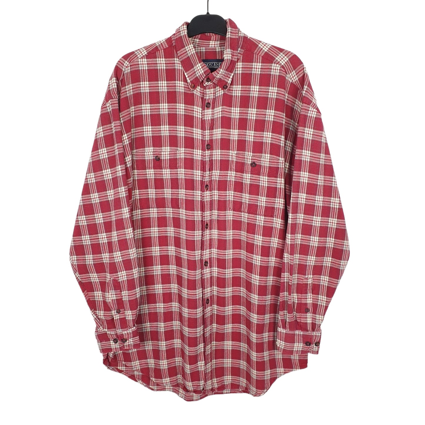 Lands End Flannel Shacket Long Sleeve Regular Fit Check Shirt Burgundy