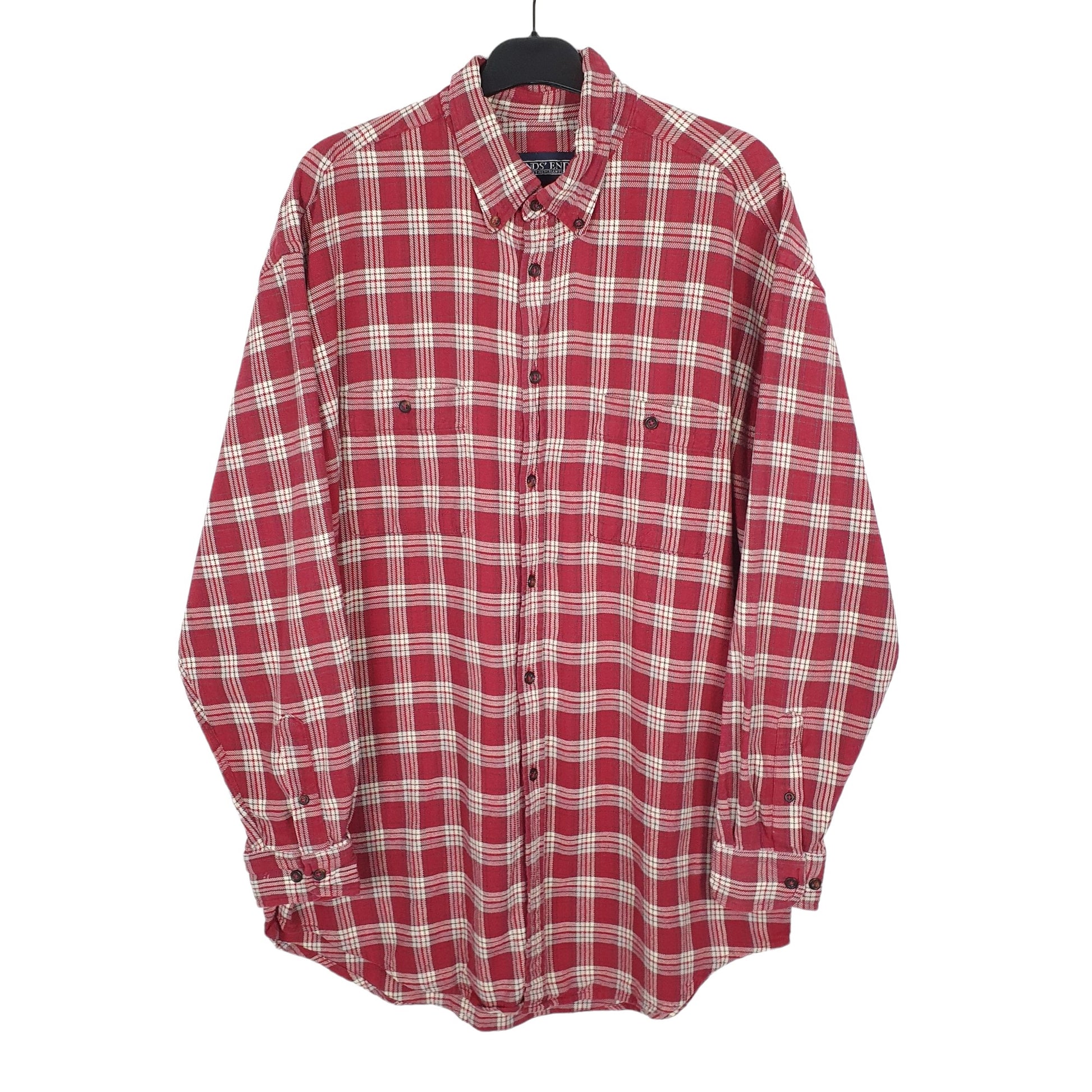 Lands End Flannel Shacket Long Sleeve Regular Fit Check Shirt Burgundy