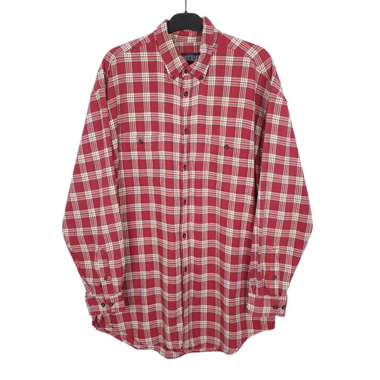 Lands End Flannel Shacket Long Sleeve Regular Fit Check Shirt Burgundy