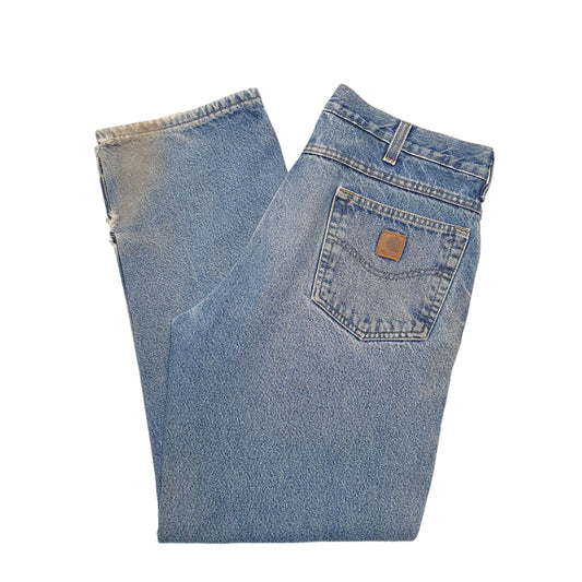Mens Blue Carhartt Lined Winter Thermal Carpenter JeansW34 L32