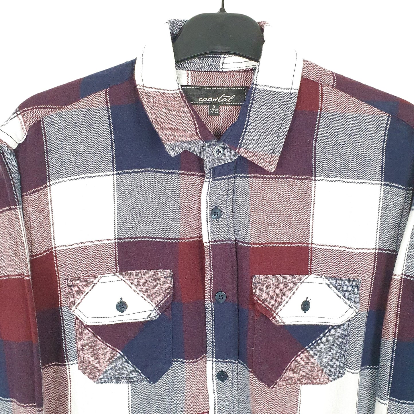 Coastal Flannel Shacket Long Sleeve Regular Fit Check Shirt Burgundy