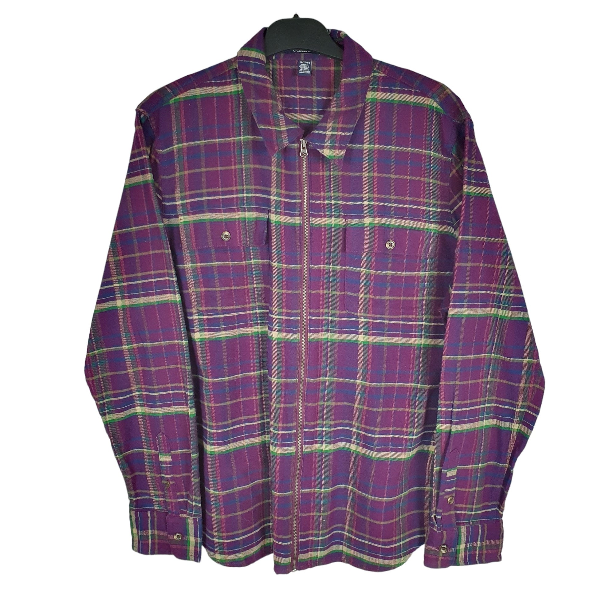 Chaps Long Sleeve Regular Fit Check Flannel Shirt Shacket Purple