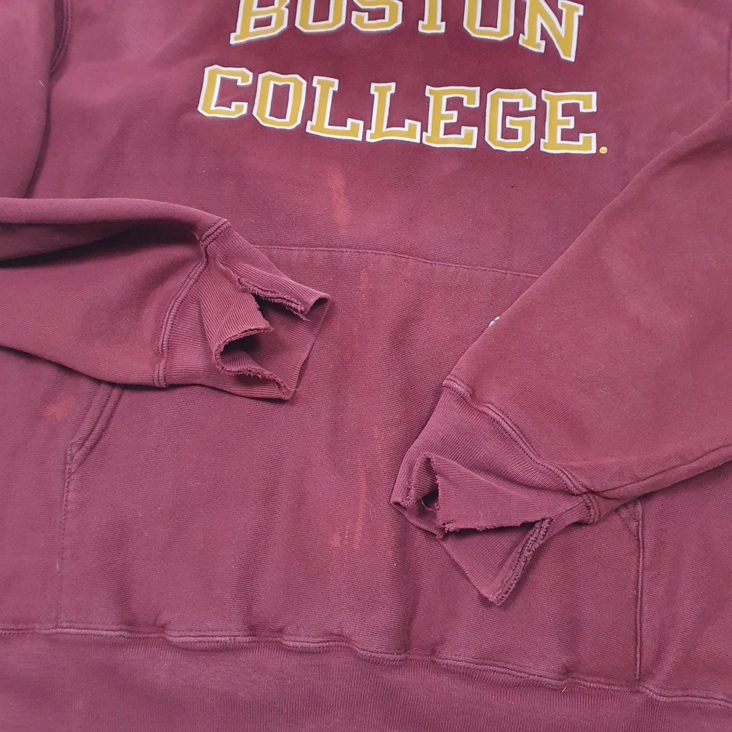 Mens Burgundy Champion Boston College Reverse Weave Hoodie Jumper
