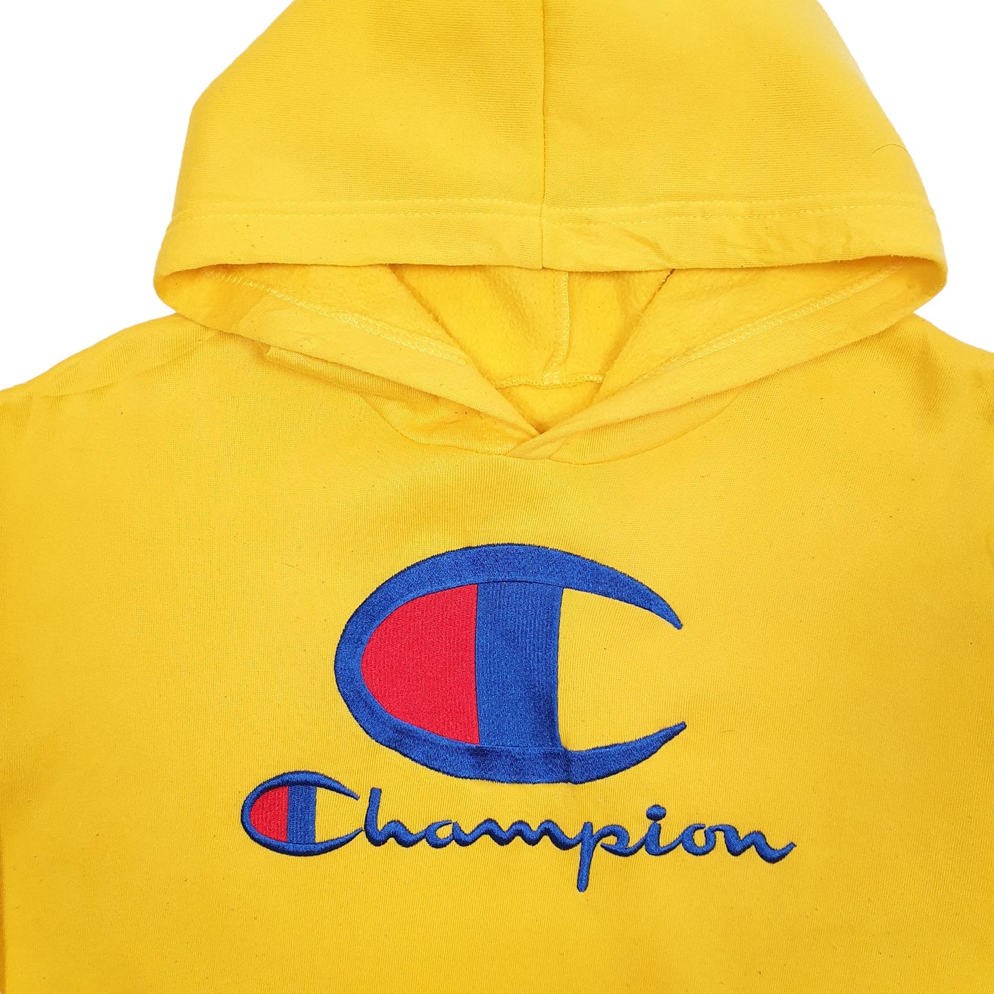 Mens Yellow Champion Spellout Hoodie Jumper